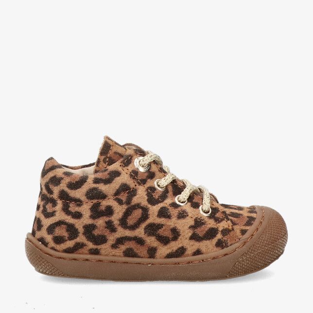 Bruine suède veterschoen met luipaardprint en rubberneus van Naturino 2012889 0D02