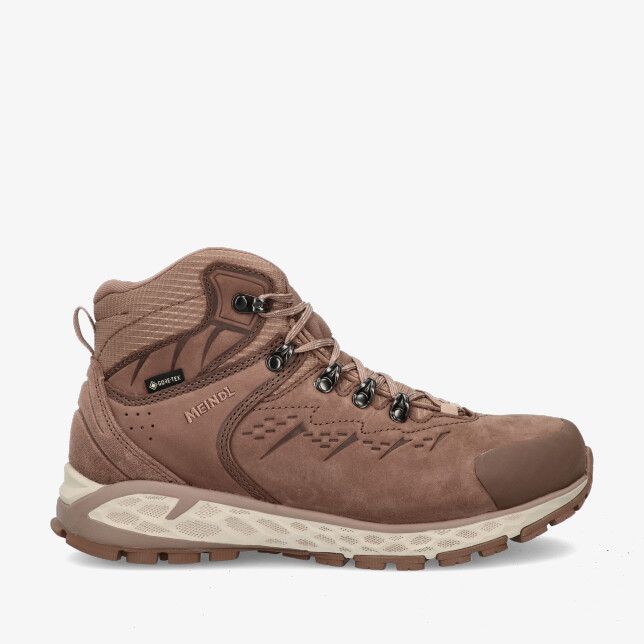 Beige Meindl Menorca 5693 05 wandelschoen van nubuck met middelhoog model GORE-TEX label metalen haken en gripzool