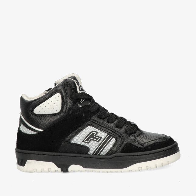 Zwarte HIP Shoestyle H1140 10CO F midtop sneaker in leren combi met witte accenten en geperforeerde enkelkraag
