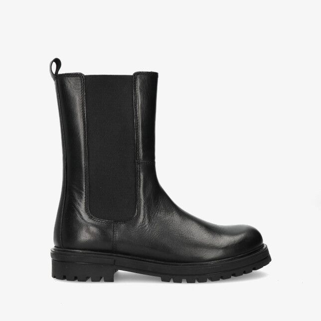 Zwarte leren laars HIP Shoestyle model H1468 10LE met elastische zijpanelen en grove profielzool