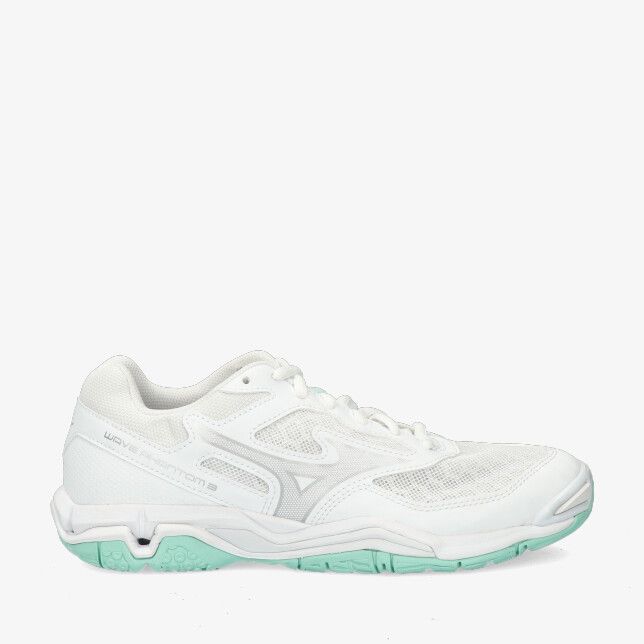 Witte Mizuno Wave Phantom L X1GB2260 maat 40 met ademend mesh bovenwerk en mintgroene zool laag model met veters