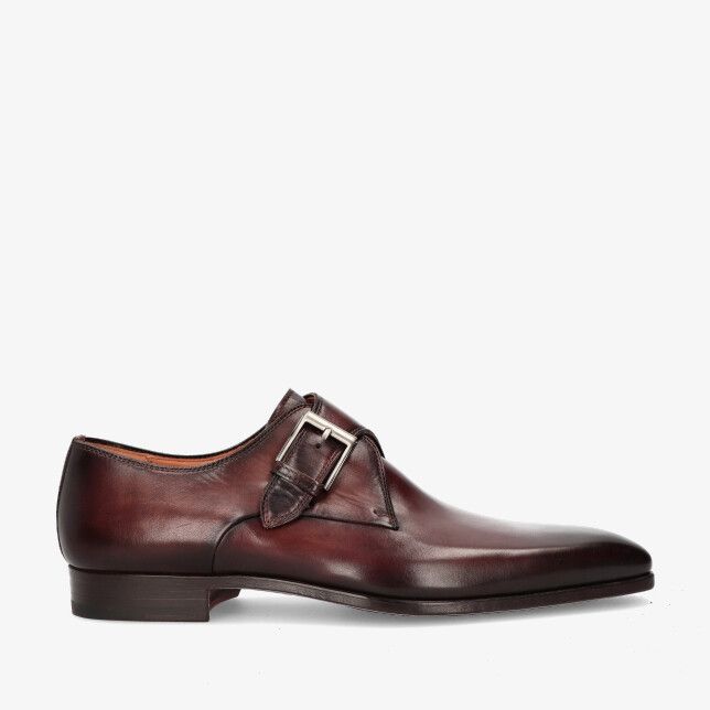 Bruine leren Magnanni 23040 Tabaco monkschoen met enkele zilverkleurige gesp en gepolijste patina