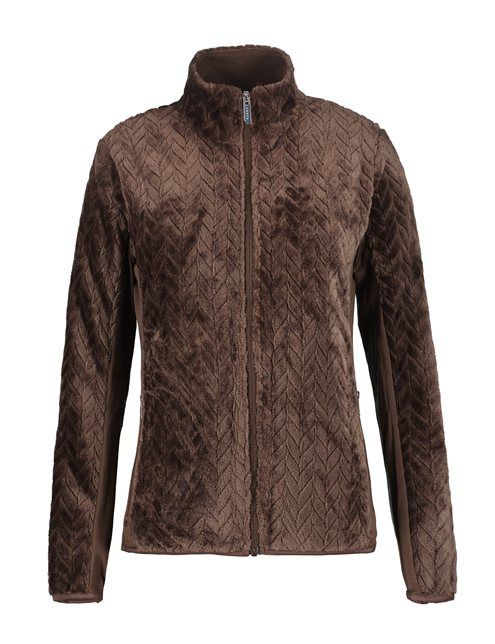 Bruine Luhta jas model 38230 474L 190 met zachte visgraattextuur hoge kraag ritssluiting en gladde zijpanelen
