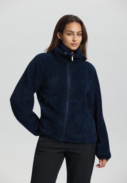 Blauwe Luhta 38261 411L 390 teddy fleecejas met hoge kraag rits en ritszakken met relaxte pasvorm