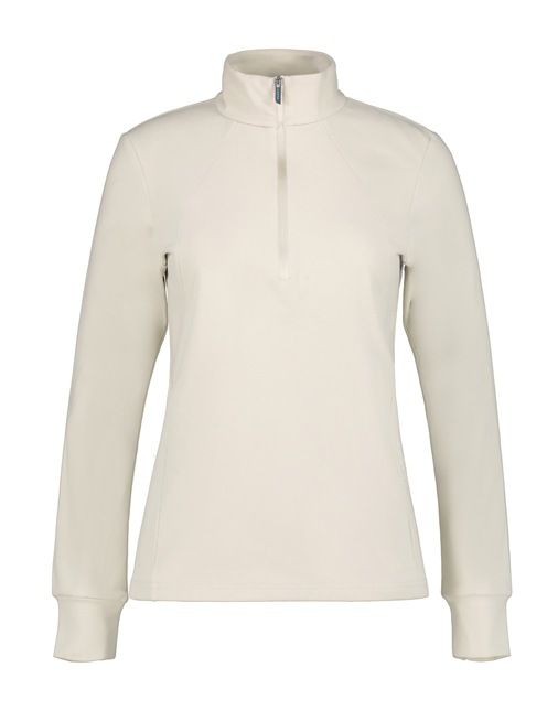 Gebroken witte Luhta pullover model 38269 320L 021 met opstaande kraag halve rits raglanmouwen en effen gladde stof