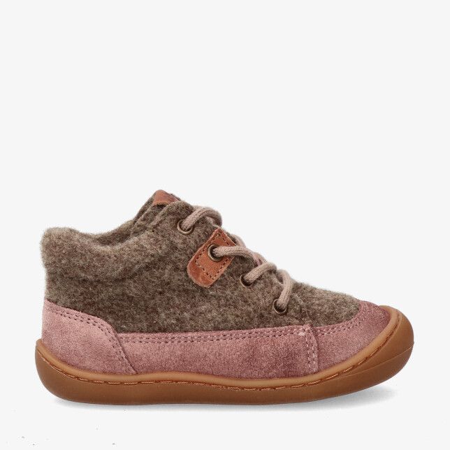 Roze suède Develab 46238 479 hoge veterschoen met vilten schacht en gumzool met afgeronde neusbeschermer