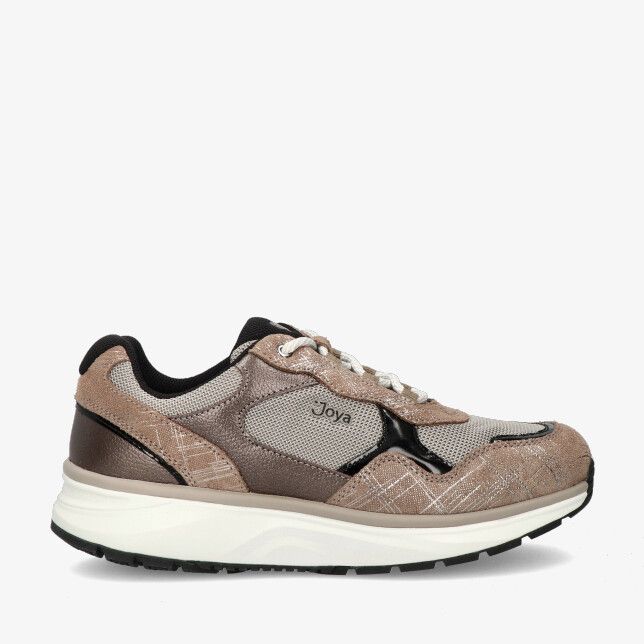 Bronzen Joya TINA JY096A sneaker in leercombi met mesh en zwarte glansdetails veters en een dikke witte zool