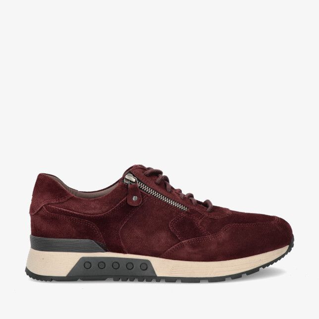 Bordeaux suède Greve Haarlem 4299 31-3349 sneaker met rits en veters op beige zwarte profielzool