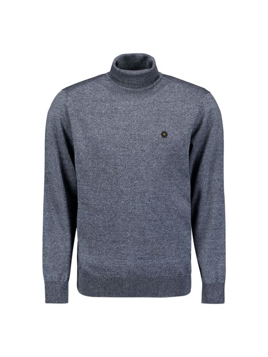 Blauwe No Excess coltrui model 29210982 138 met melange breisel lange mouwen ribboorden en kleine borstbadge