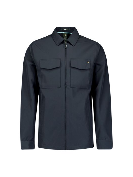 Blauwe No Excess jas model 29510804 078 met ritssluiting twee klepzakken op de borst en een kraag in gladde stof