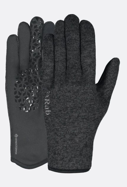 Antraciete Rab handschoenen QAJ 66 ANT met melange stof op de handrug en rubberen hexagon grip op de palm