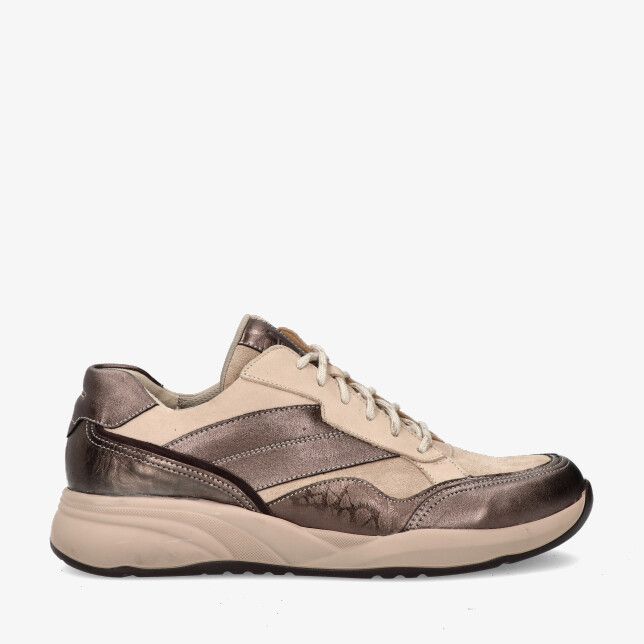 Bronzen Durea DRY MAXX 6308 608 1740 sneaker van metallic leer met beige suède panelen dikke zool en veters