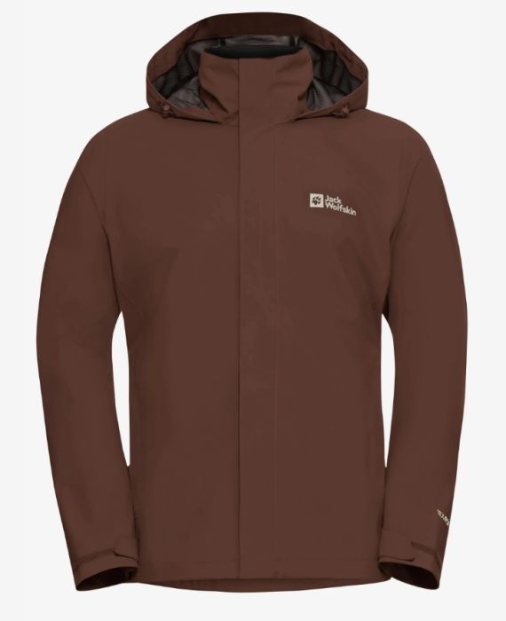 Bruine Jack Wolfskin Trailtaime 2JL Jkt M A63903 D0107 jas met capuchon gladde afwerking stormflap en borstlogo