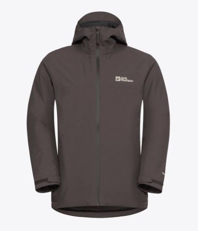Groene Jack Wolfskin WISPER INS JKT M in peatkleur met capuchon matte afwerking en doorlopende rits A61870 D0108