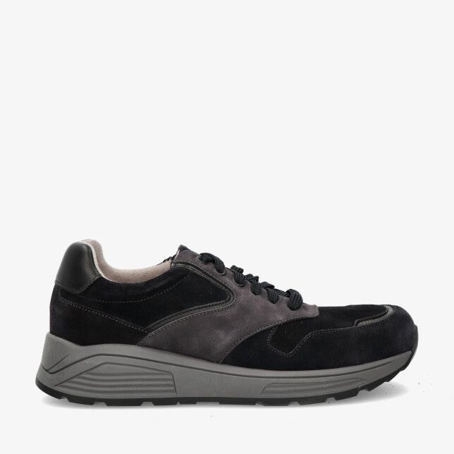 Blauwe Nimco BRAVE 70213.2 218 sneaker in stretchcombi met suèdelook panelen en stevige grijze zool
