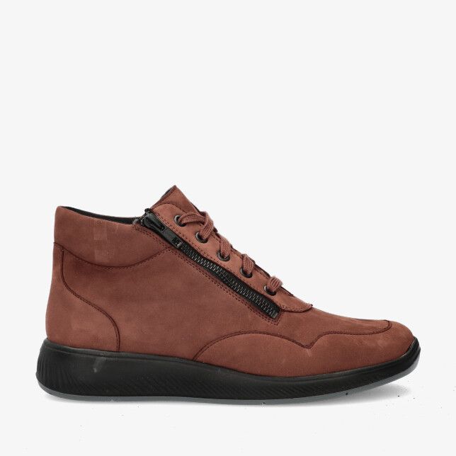 Bruine Solidus KALEA 65017 30350 nubuck sneakerlaars met veters en zijrits op zwarte zool