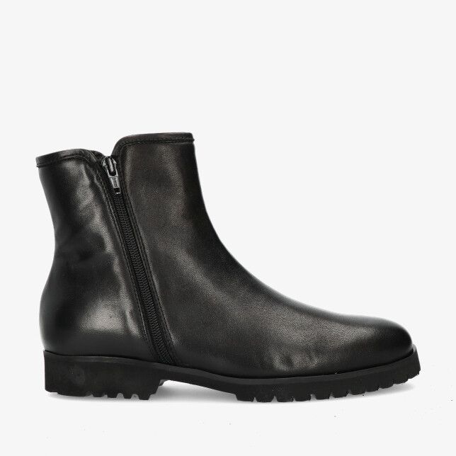 Zwarte Schneider S021 Nappa Nero enkellaars van glad leer met zijrits en profielzool