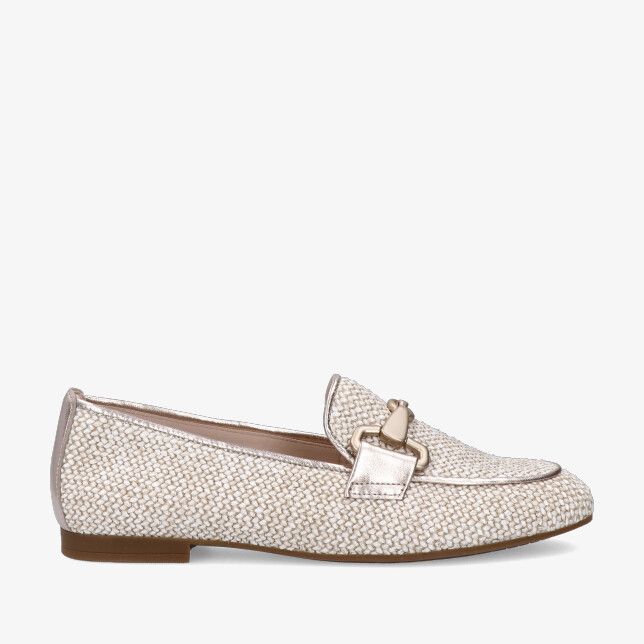 Beige Gabor 85.214 42 loafer in leren combi met geweven structuur en goudkleurig bitdetail op de wreef