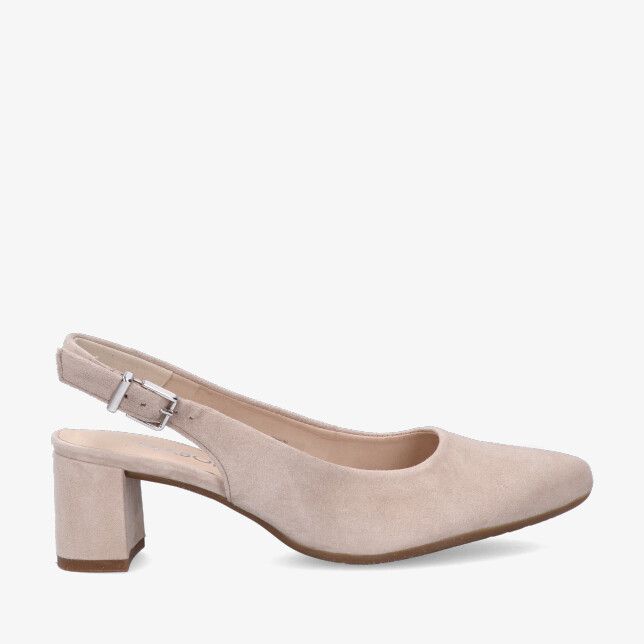 Beige suède slingback pump Gabor 82.260 33 met puntneus blokhak en verstelbaar bandje