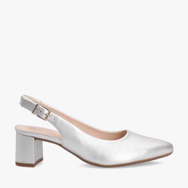 Gouden Gabor 82.260 81 slingbackpump van metallic leer met blokhak spitse neus en verstelbaar bandje
