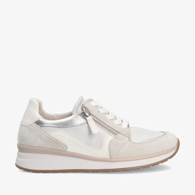Grijze Gabor 86.307 60 sneaker met stretchcombi suède en metallic accenten met rits en veters op sportieve zool