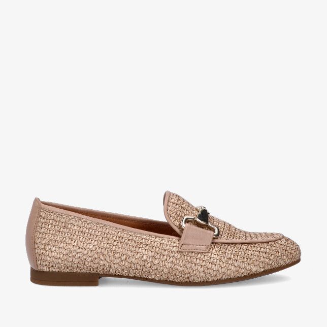 Taupekleurige Gabor 85.214 44 loafer in leren combi met gevlochten textuur laag hakje en metalen bit op de wreef