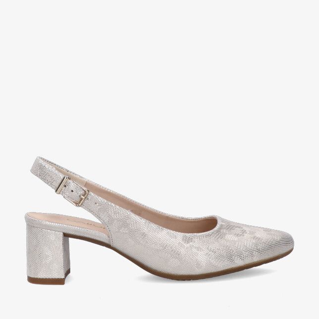 Beige Gabor 82.260 92 slingbackpumps in metallic leer met blokhak verstelbaar gespbandje en amandelvormige neus