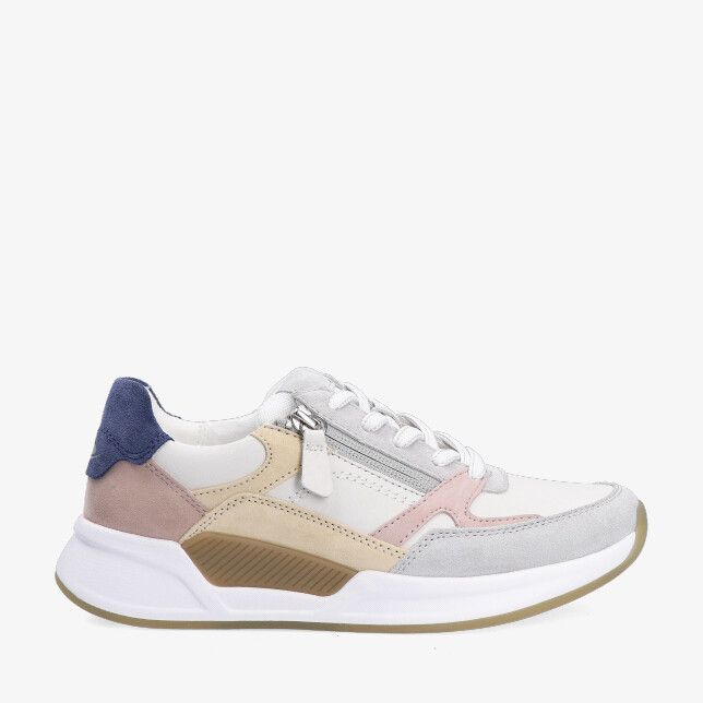 Grijze Rolling Soft 86.958 41 sneaker van leercombinatie met suède panelen zijrits en witte chunky zool en blauwe hiel