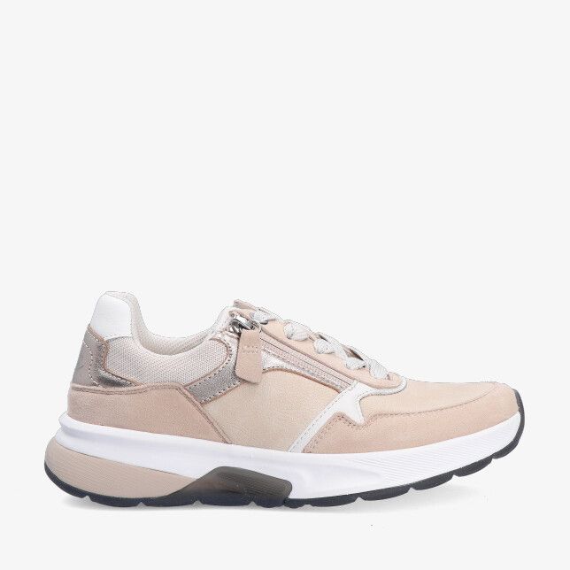 Roze Rolling Soft 86.847 33 sneaker in leren combi met suède en mesh veters en zijrits op een chunky witte zool