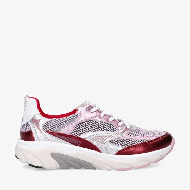 Roze Rolling Soft 86.936 sneaker maat 38 in leren combi met mesh en metallic glans op dikke witte zool