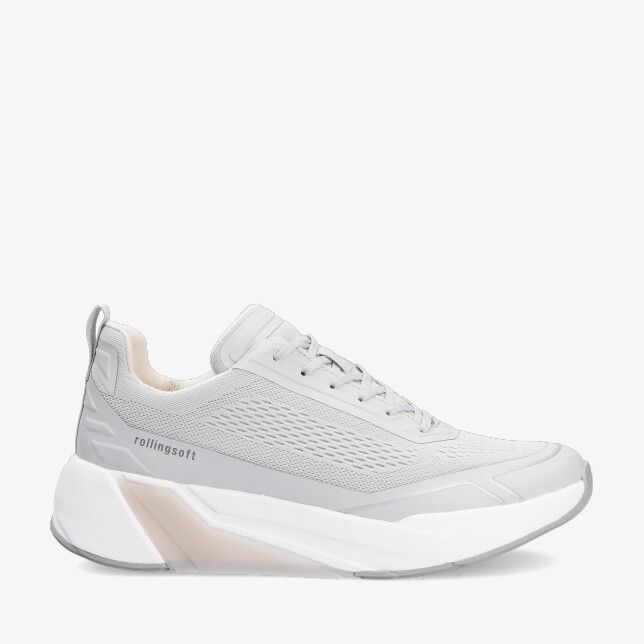 Grijze Rolling Soft 86.912 51 sneaker met ademend mesh bovenwerk dikke witte zool en subtiele transparante inzet