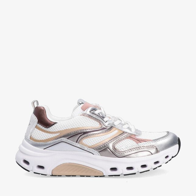 Zilveren Rolling Soft 86.986 34 sneaker van metallic leer met wit mesh en dikke zool met uitsparingen