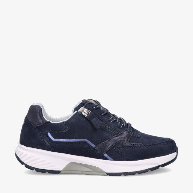 Blauwe leren sneaker Rolling Soft 86.878 36 met veters en rits en witte sportzool