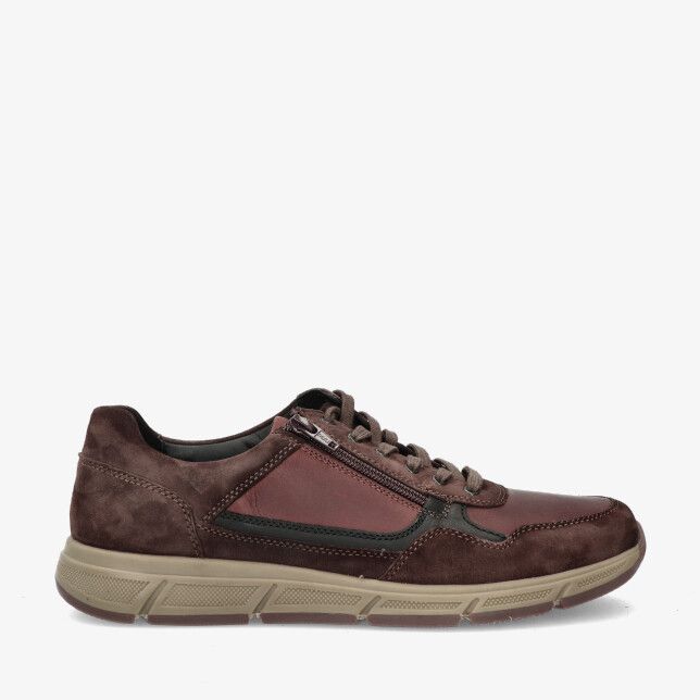 Bruine Solidus Kai 67015 30805 sneaker in leren combi met suède en glad leer met veters en zijrits op beige zool