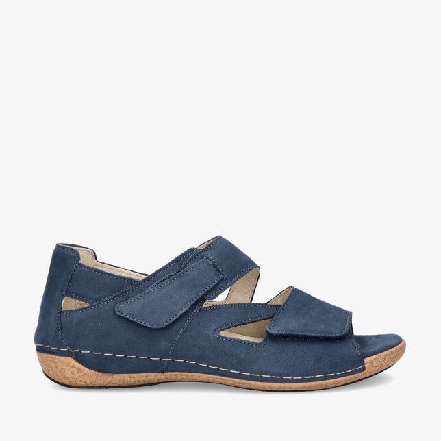Blauwe nubuck Waldlaufer HELIETT 342025 191 206 sandaal met klittenband zijopeningen en lage kurklook zool en gesloten hiel
