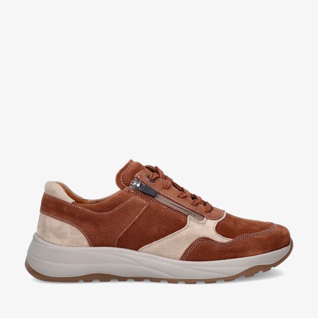 Cognackleurige Waldlaufer K-John 662001 413 318 sneaker in leercombinatie met suède panelen zijrits en lichte profielzool