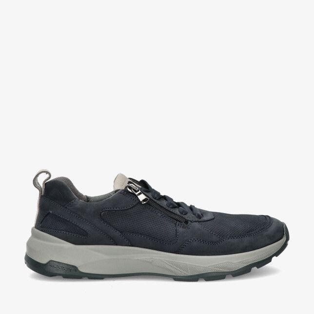 Blauwe Waldlaufer H-TOM 713003 403 857 sneaker van nubuck met mesh inzet rits en veters op dikke lichtgrijze zool