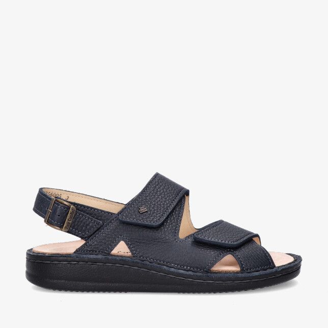 Blauwe nubuck Finn Comfort TORO-S 81528 813098 sandaal met klittenband en verstelbare hielband op stevige zool