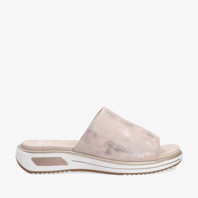 Gouden metallic leren slipper Ara Limone 26702 05 met brede band open teen en dikke witte profielzool