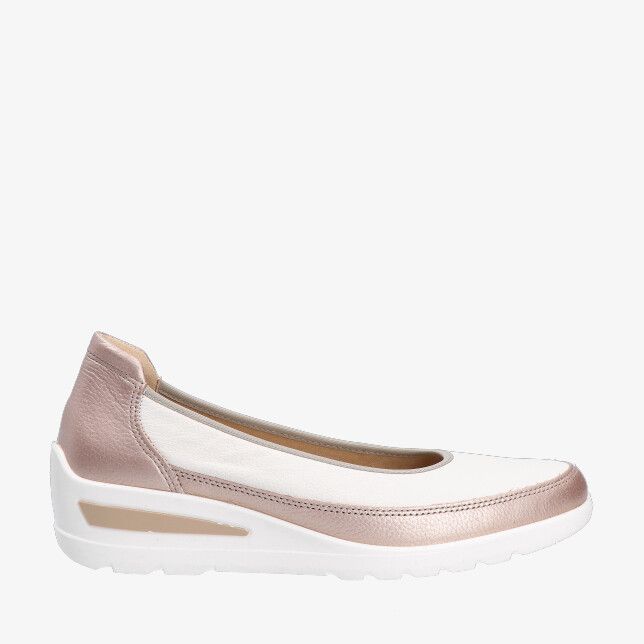 Witte Ara Zurich 50664 08 instapper van leercombinatie met roségouden bies en witte sleehakzool