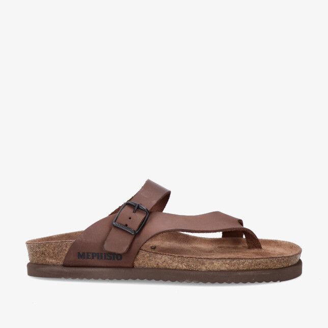 Bruine leren Mephisto NIELS 3451 teenslipper met verstelbare gesp kurken voetbed en rubber zool