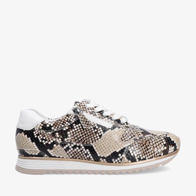 Bruine leren Hassia PORTO 302037 9802 sneaker met slangenprint witte veters zijrits en lichte kartelzool
