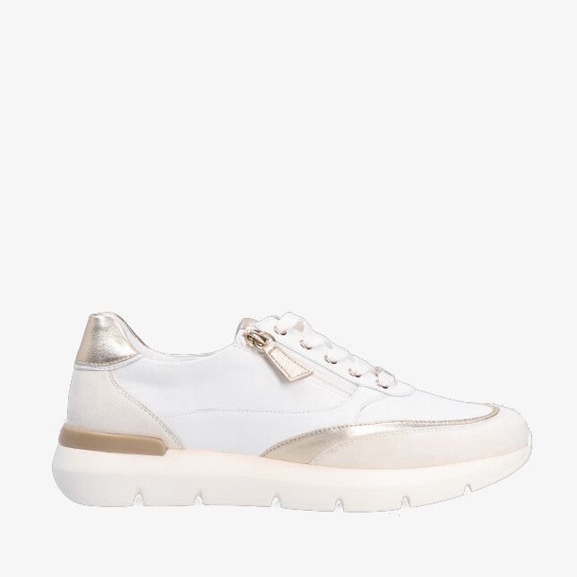 Witte Hassia Bordeaux model 301350 0275 sneaker in leercombinatie met goudkleurige accenten zijrits en chunky zool