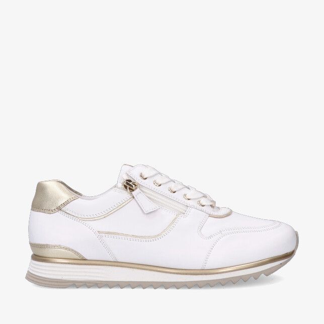 Witte leren Hassia Porto 302030 0299 sneaker met goudkleurige accenten zijrits en geprofileerde zool