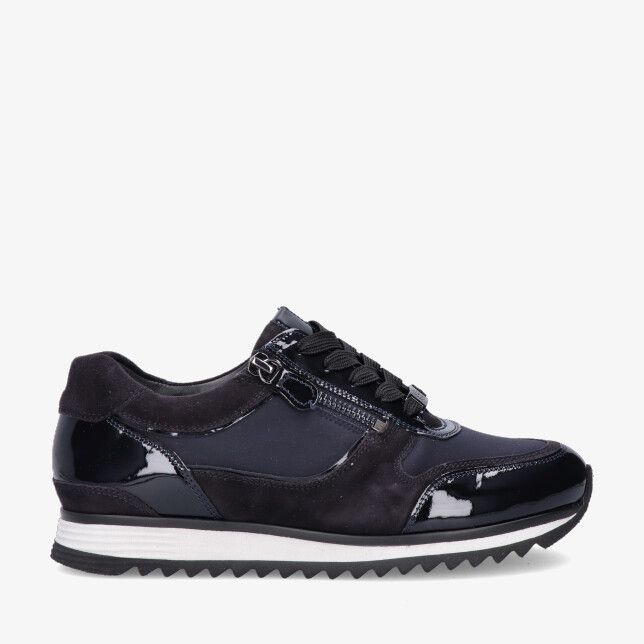 Blauwe Hassia PORTO 302035 3000 sneaker in lakcombi met suede panelen zijrits en veters op sportzool met kartelprofiel