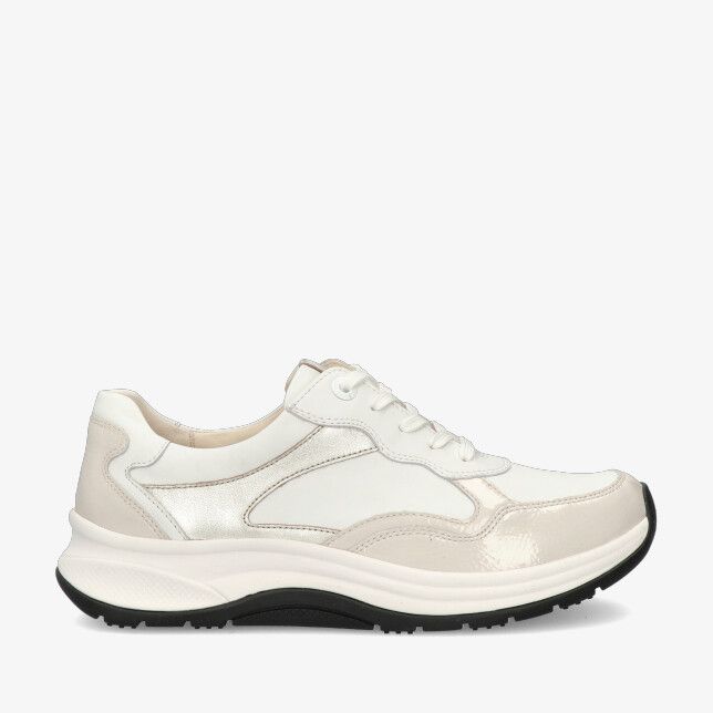 Witte Ganter HIFLYER 201854 0212 sneaker in leren combinatie met beige en metallic glansaccenten en dikke zool