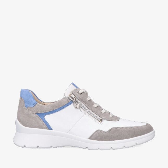Grijze Ganter FARA 205221 0634 sneaker in combinatie van leer met veters en zijrits witte zool en blauwe accenten
