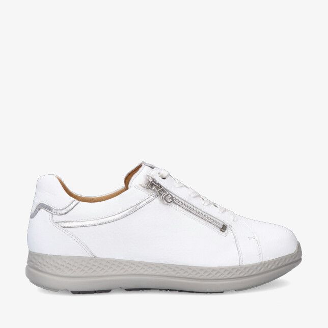 Witte leren Ganter KARLA LUISE 209910 0200 sneaker met veters en zijrits op grijze zool