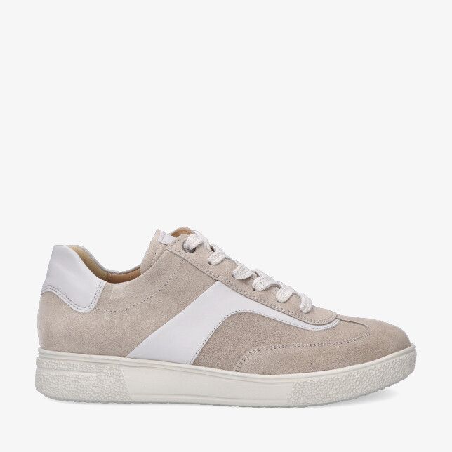 Beige Hartjes Sophie 162.2702/31 03.13 sneaker in leercombinatie suède en glad leer wit detail veters en textuurzool