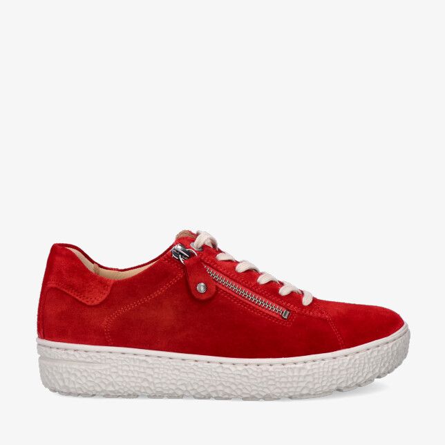 Rode suède Hartjes PHIL 162.1401/30 27.00 sneaker met witte veters zijrits en dikke witte profielzool